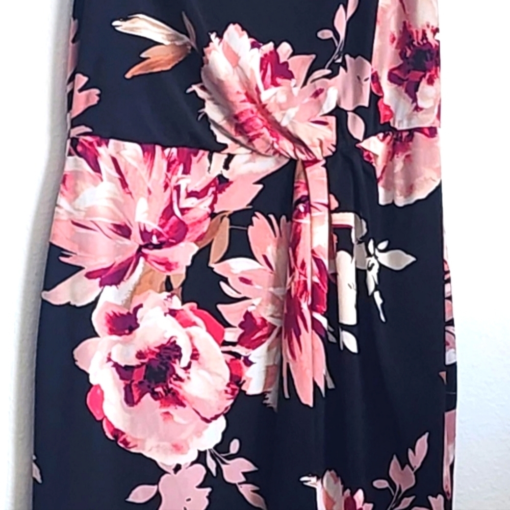 White House Black Market Women's Pink Floral Dress Sleeveless Ruched Lined Sz M - Picture 5 of 9
